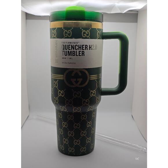 Gucci x Stanley 40oz Tumbler Green/Gold Limited Edition w/ Straw - Picture 1 of 5